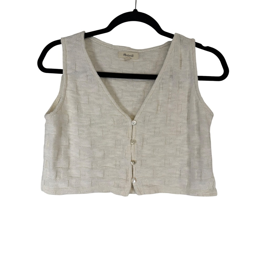Madewell Textured Knit Button Front Crop Tank Top Cream XS